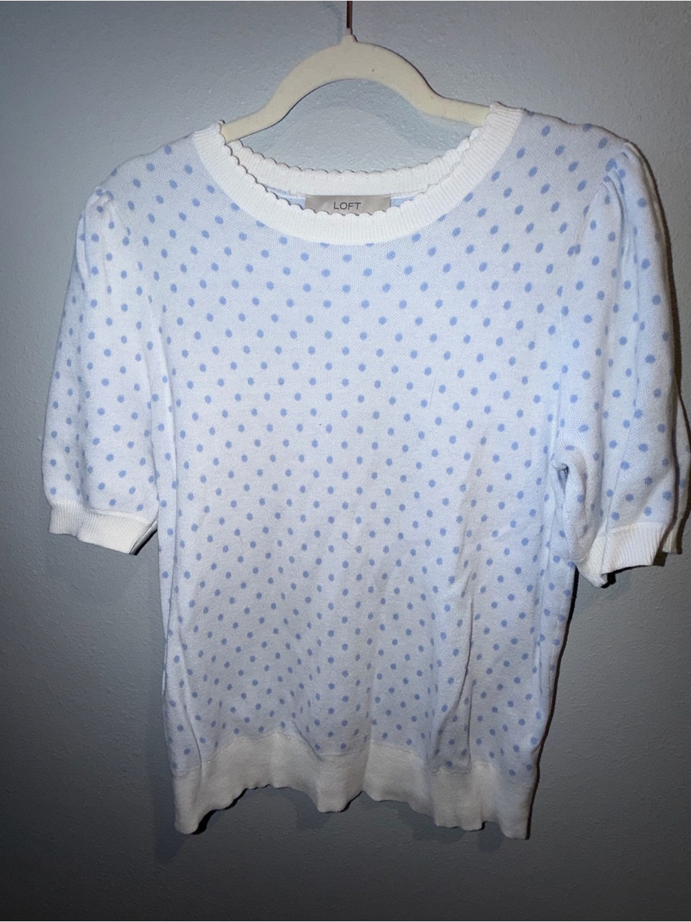 LOFT Light Blue Polka Dot Knit Top 💙☁️